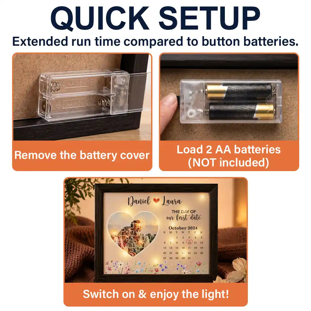 Christmas,Custom Photo,Romantic,Gift For Couples,Upload Full Photo,Calendar - Custom Photo Calendar Couples The Day I Found My Missing Piece - Personalized LED Light Shadow Box