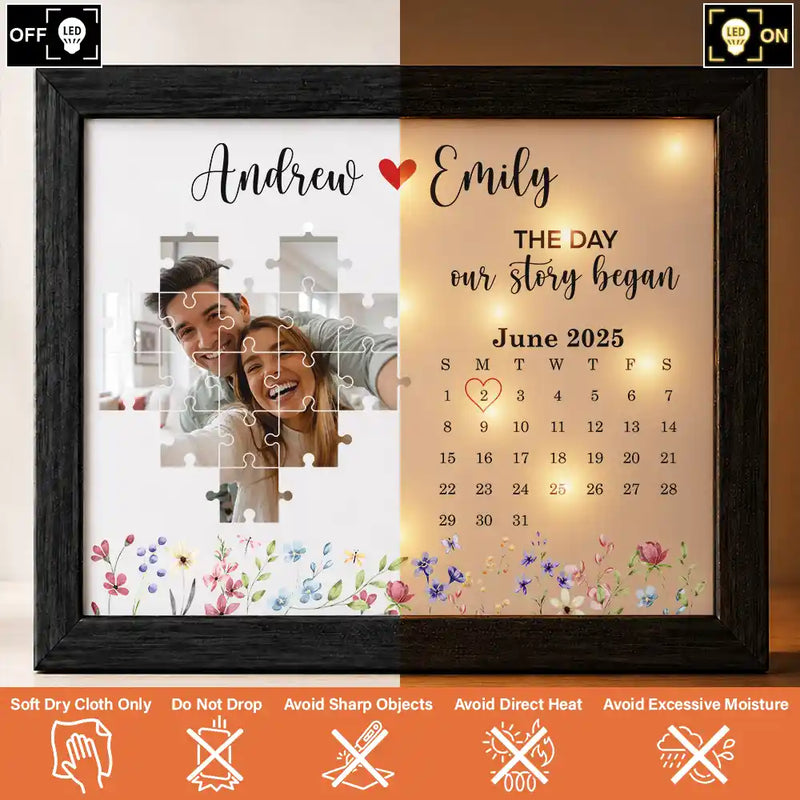 Christmas,Custom Photo,Romantic,Gift For Couples,Upload Full Photo,Calendar - Custom Photo Calendar Couples The Day I Found My Missing Piece - Personalized LED Light Shadow Box