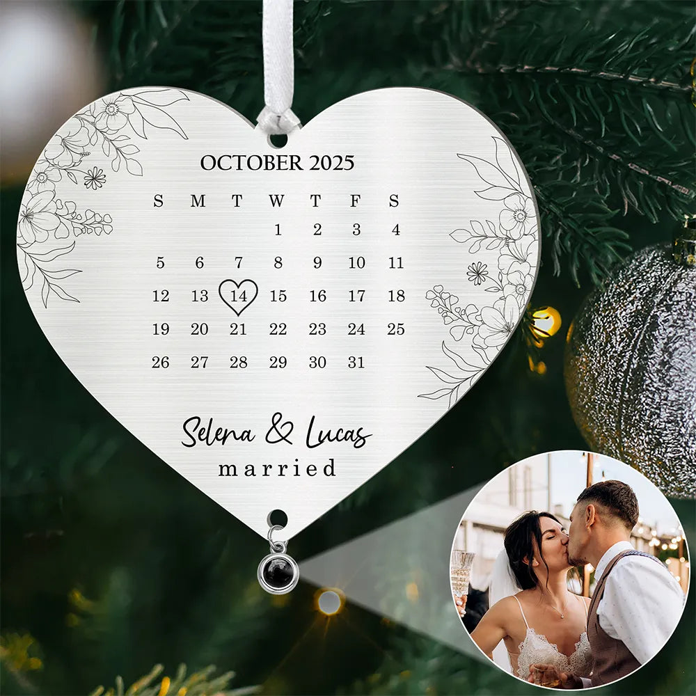 Custom Photo Calendar First Christmas Married Engaged Newlywed - Personalized Custom Shaped Photo Projection Ornament