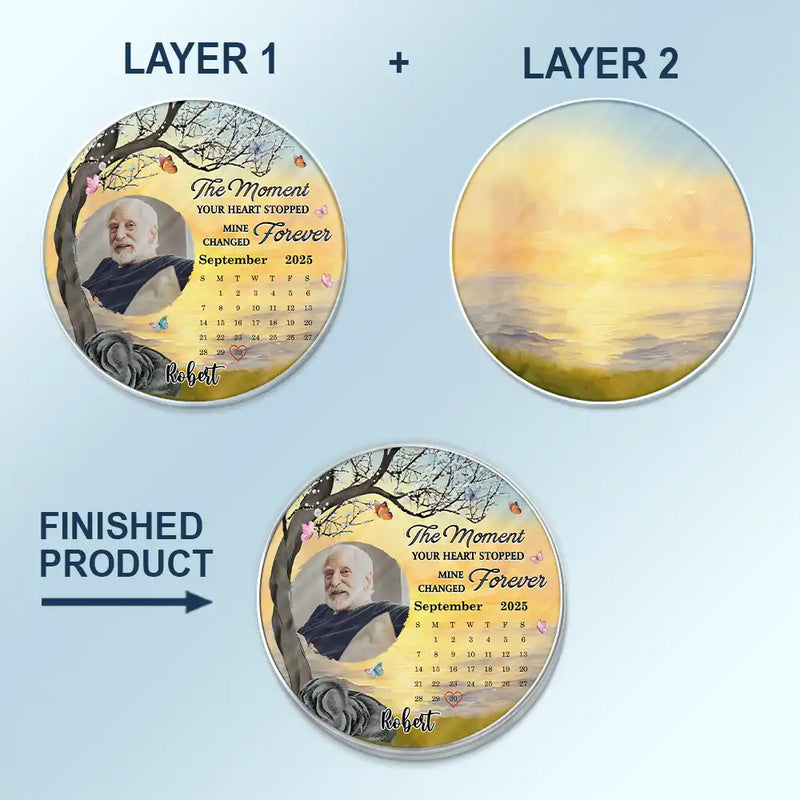 Memorial,Gift For Women,Gift For Men,Family,Sad,Custom Photo - Custom Photo Calendar Memorial The Moment Your Heart Stopped - Personalized Custom Shaped Acrylic Car Visor Clip