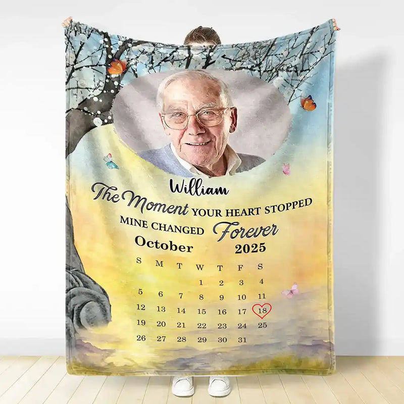 Memorial,Gift For Women,Gift For Men,Family,Sad,Custom Photo - Custom Photo Calendar Memorial The Moment Your Heart Stopped - Personalized Fleece Blanket, Sherpa Blanket
