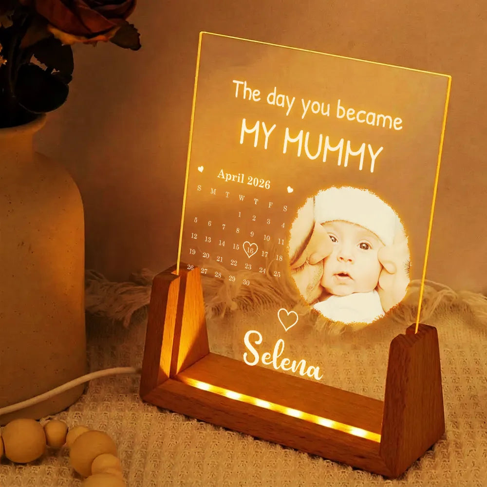 Custom Photo,New Mom,New baby,Happy - Custom Photo Calendar The Day You Became My Mommy - Personalized Night Light