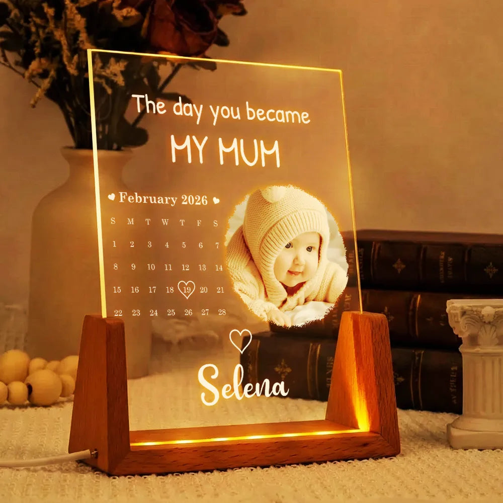 Custom Photo,New Mom,New baby,Happy - Custom Photo Calendar The Day You Became My Mommy - Personalized Night Light