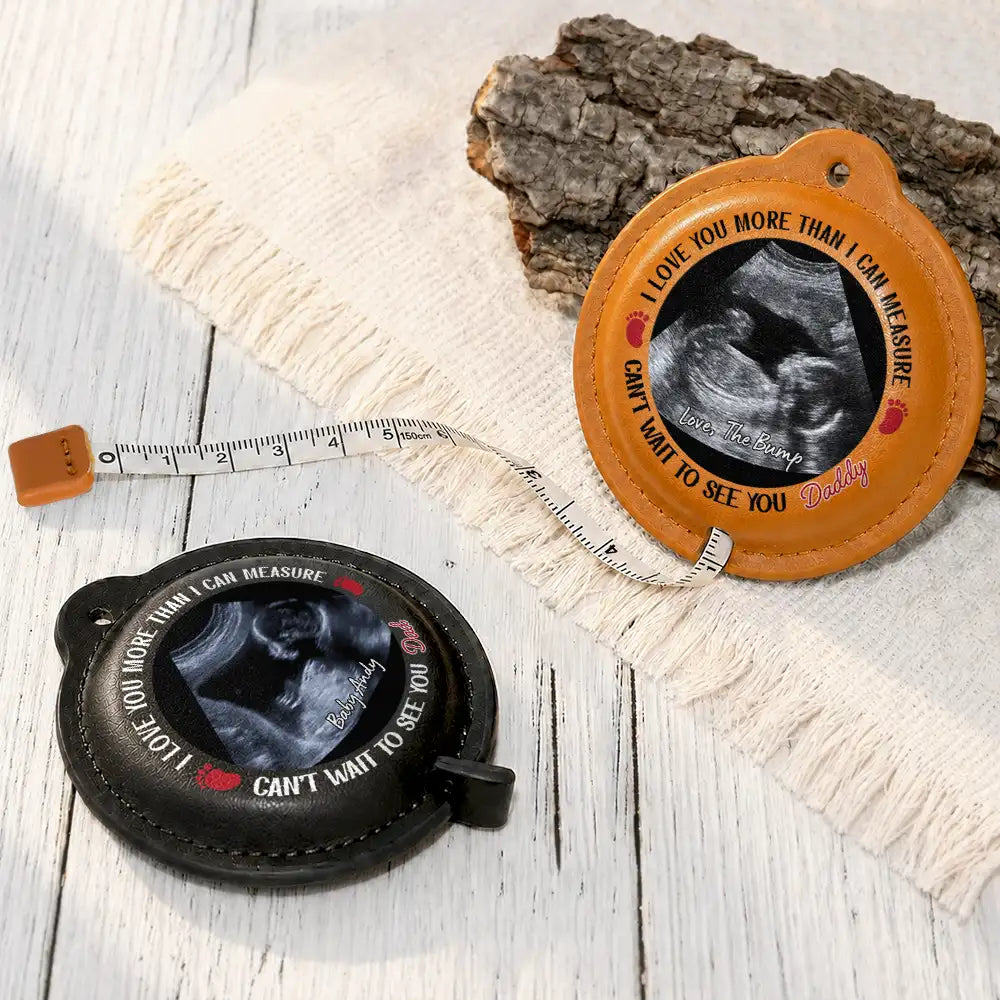 Custom Photo, New Baby, Gift For Father, New Dad, Adorable, Upload Full Photo - Custom Photo Can't Wait To See You Gift For Dad, Grandpa To Be - Personalized Leather Tape Measure