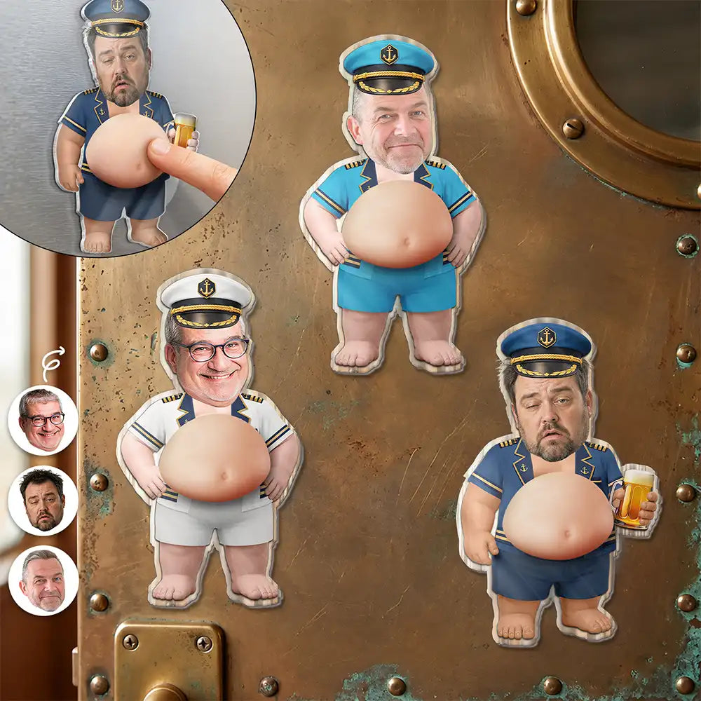 Pontoon,Humorous,Gift For Men,Custom Photo,Gift For Yourself,Summer,Cut-Face Photo - Custom Photo Captain Funny Face - Personalized Squishy Acrylic Fridge Magnet