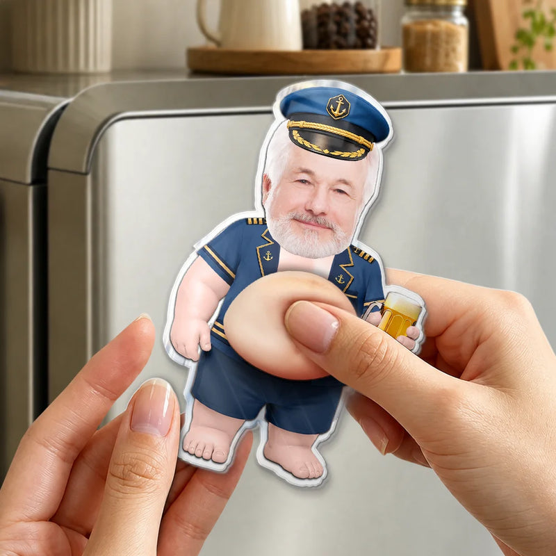 Pontoon,Humorous,Gift For Men,Custom Photo,Gift For Yourself,Summer,Cut-Face Photo - Custom Photo Captain Funny Face - Personalized Squishy Acrylic Fridge Magnet
