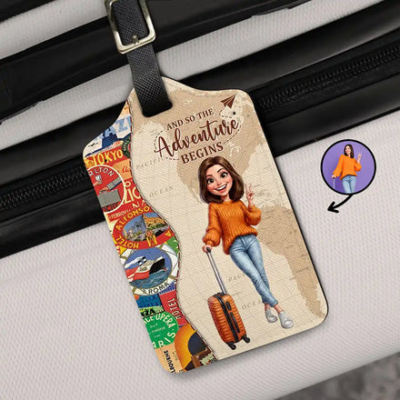 Custom Photo Caricature And So The Adventure Begins Travel Lover - Personalized Luggage Tag