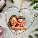 Art Design,Christmas,Humorous,Gift For Couples,Photo - Caricature - Remove BG - Custom Photo Caricature Annoying Each Other And Still Going Strong - Personalized Heart Shaped Glass Ornament