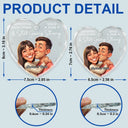 Art Design,Christmas,Humorous,Gift For Couples,Photo - Caricature - Remove BG - Custom Photo Caricature Annoying Each Other And Still Going Strong - Personalized Heart Shaped Glass Ornament