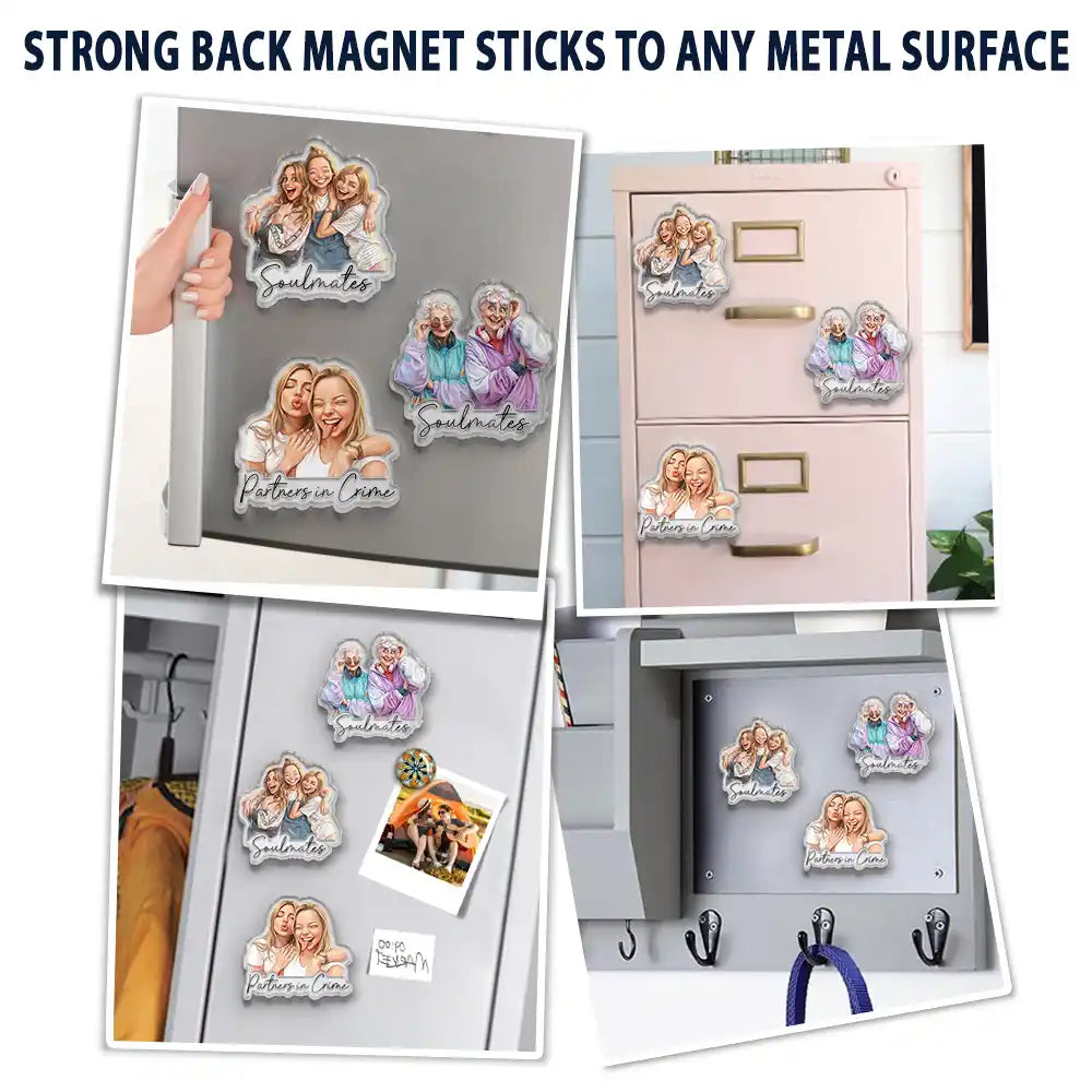 Art Design,Gift For Bestie,Photo - Caricature - Remove BG,Happy - Custom Photo Caricature Besties Forever - Personalized Acrylic Magnet