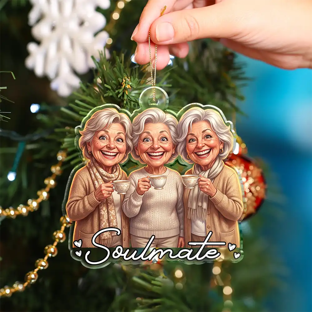Art Design,Gift For Bestie,Playful,Christmas,Photo - Caricature - Remove BG - Custom Photo Caricature Besties Friend Forever Together - Personalized Custom Shaped Acrylic Ornament