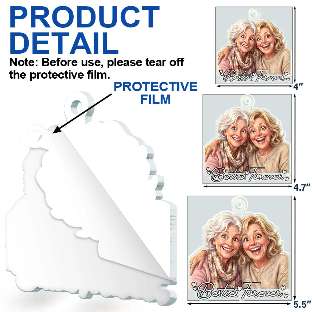 Art Design,Gift For Bestie,Playful,Christmas,Photo - Caricature - Remove BG - Custom Photo Caricature Besties Friend Forever Together - Personalized Custom Shaped Acrylic Ornament