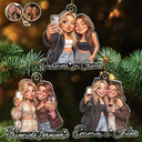 Art Design,Gift For Bestie,Playful,Christmas,Photo - Caricature - Remove BG - Custom Photo Caricature Besties Friend Forever Together - Personalized Custom Shaped Acrylic Ornament