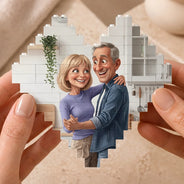 Custom Photo, Art Design, Gift For Couples, Top Market, Romantic, Photo - Caricature - With BG - Custom Photo Caricature Couple Anniversary Romantic - Personalized Building Brick Blocks