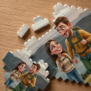 Custom Photo, Art Design, Gift For Couples, Top Market, Romantic, Photo - Caricature - With BG - Custom Photo Caricature Couple Anniversary Romantic - Personalized Building Brick Blocks