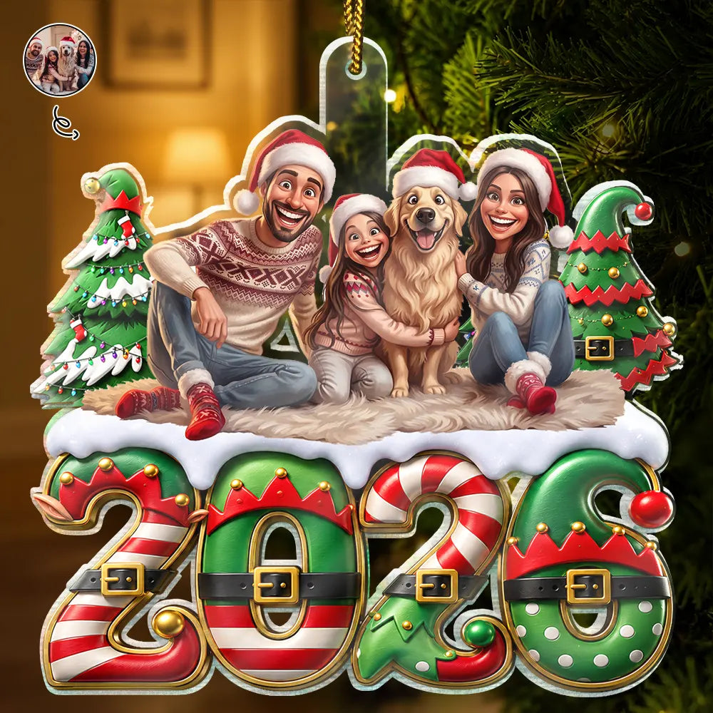 Art Design,Christmas,Humorous,Family,Photo - Caricature - Remove BG - Custom Photo Caricature Elf Family Siblings Friends - Personalized Custom Shaped Acrylic Ornament