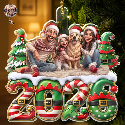 Custom Photo Caricature Elf Family Siblings - Personalized Custom Shaped Acrylic Ornament