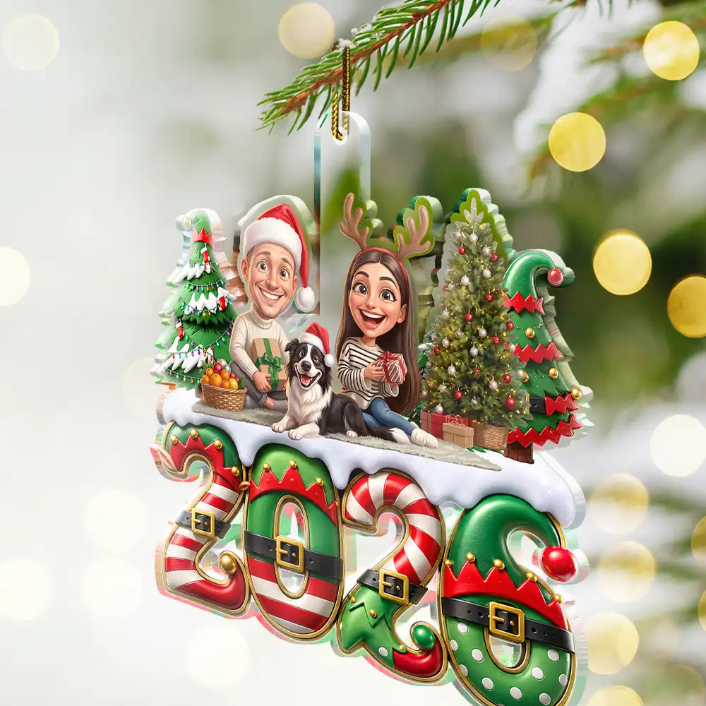 Art Design,Christmas,Humorous,Family,Photo - Caricature - Remove BG - Custom Photo Caricature Elf Family Siblings Friends - Personalized Custom Shaped Acrylic Ornament