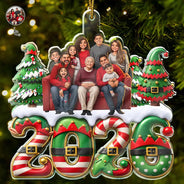 Art Design,Christmas,Humorous,Family,Photo - Caricature - Remove BG - Custom Photo Caricature Elf Family Siblings Friends - Personalized Custom Shaped Acrylic Ornament
