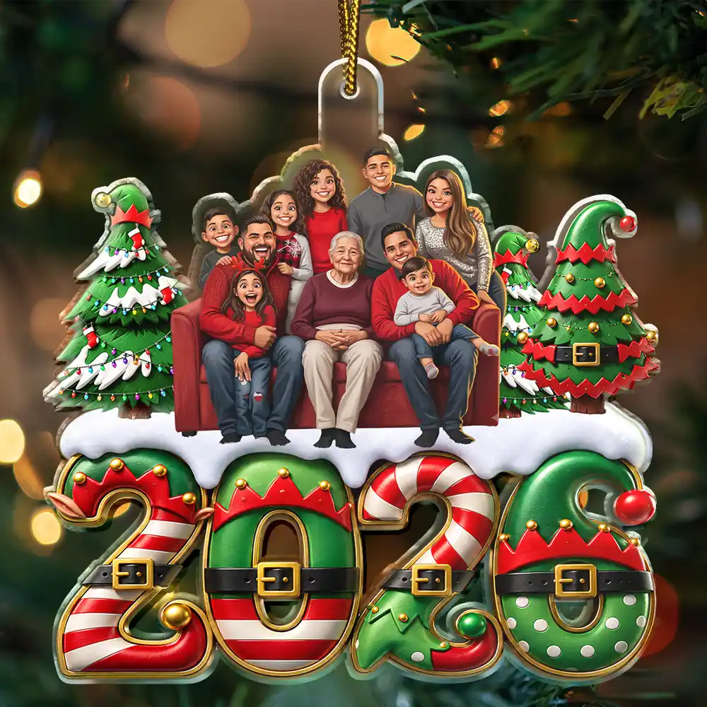 Art Design,Christmas,Humorous,Family,Photo - Caricature - Remove BG - Custom Photo Caricature Elf Family Siblings Friends - Personalized Custom Shaped Acrylic Ornament