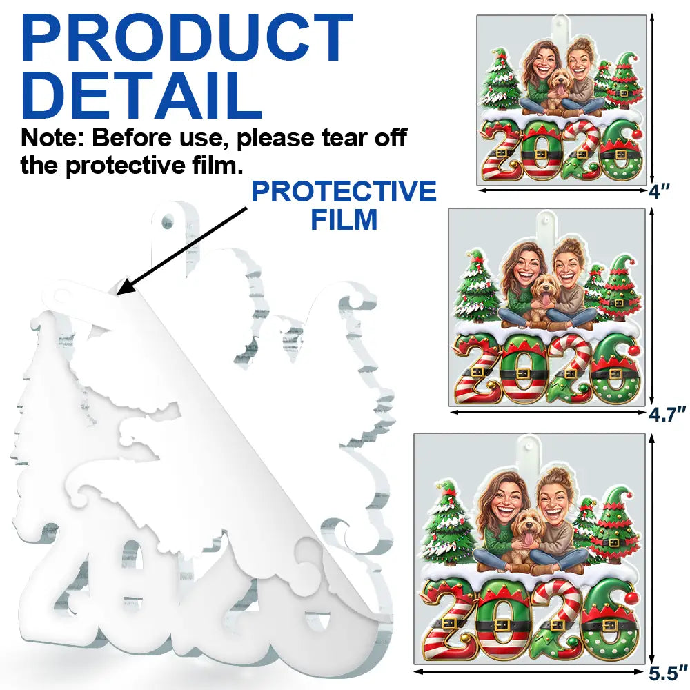 Art Design,Christmas,Humorous,Family,Photo - Caricature - Remove BG - Custom Photo Caricature Elf Family Siblings Friends - Personalized Custom Shaped Acrylic Ornament