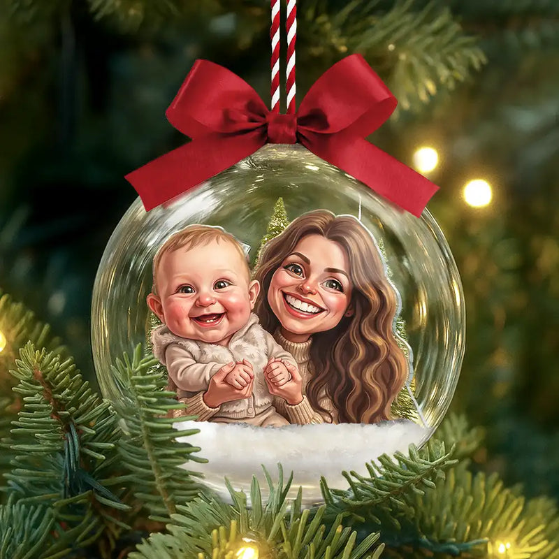 Art Design,Christmas,Family,Photo - Caricature - Remove BG,Happy - Custom Photo Caricature Family Is The Greatest Gift - Personalized 3D Acrylic Ball Ornament
