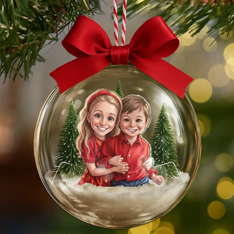 Art Design,Christmas,Family,Photo - Caricature - Remove BG,Happy - Custom Photo Caricature Family Is The Greatest Gift - Personalized 3D Acrylic Ball Ornament