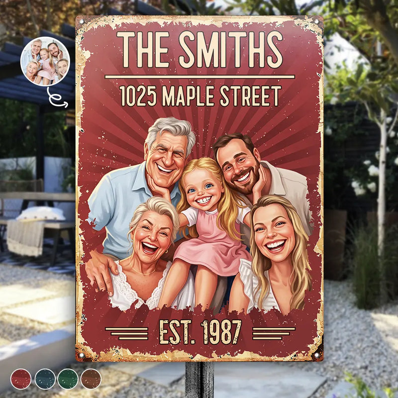 Custom Photo, Art Design, Family, Humorous, Photo - Caricature - Remove BG - Custom Photo Caricature Family Together - Personalized Classic Metal Signs