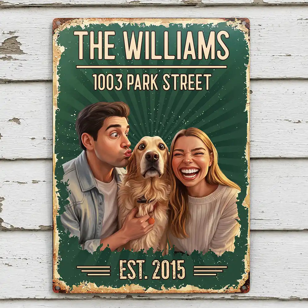 Custom Photo, Art Design, Family, Humorous, Photo - Caricature - Remove BG - Custom Photo Caricature Family Together - Personalized Classic Metal Signs