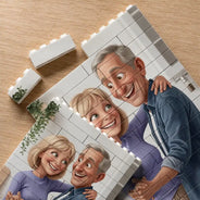 Custom Photo, Art Design, Gift For Couples, Top Market, Romantic, Photo - Caricature - With BG - Custom Photo Caricature Happy Couple Anniversary - Personalized Building Brick Blocks