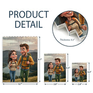 Custom Photo, Art Design, Gift For Couples, Top Market, Romantic, Photo - Caricature - With BG - Custom Photo Caricature Happy Couple Anniversary - Personalized Building Brick Blocks