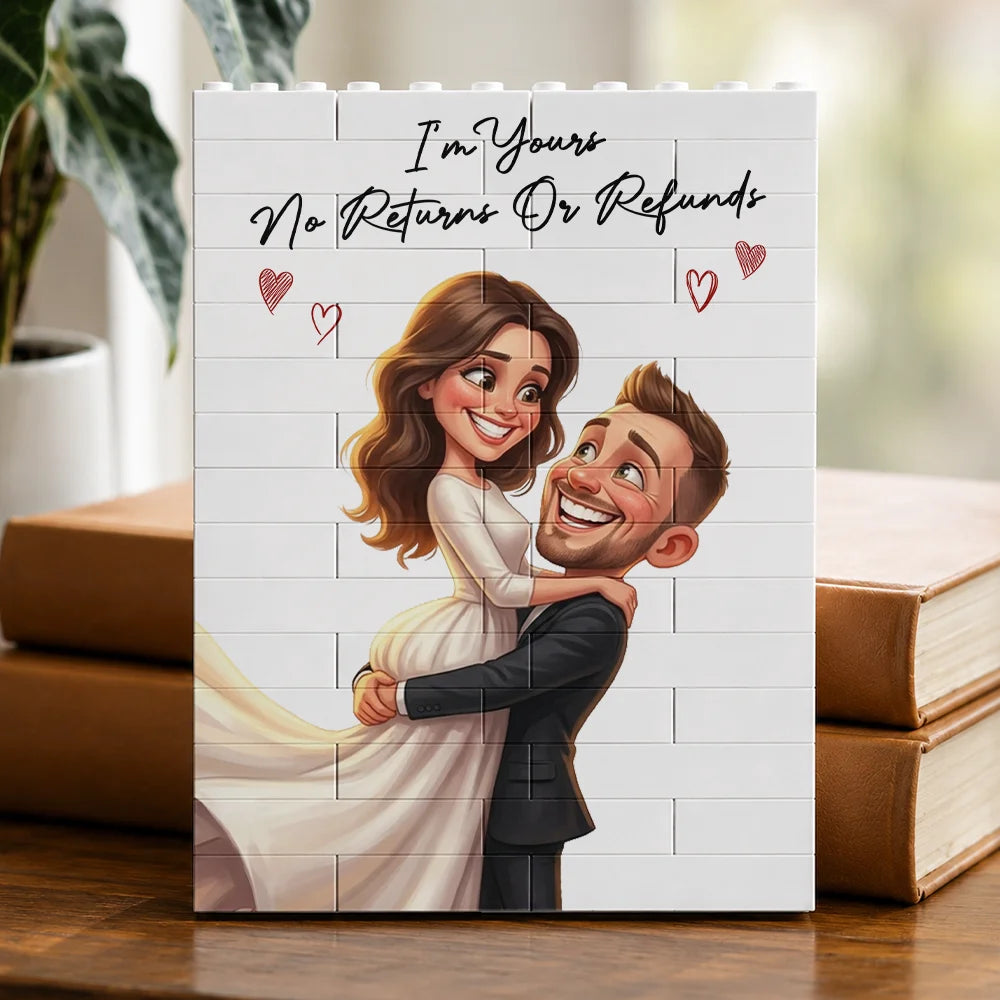 Custom Photo,Art Design,Gift For Couples,Top Market,Romantic,Photo - Caricature - Remove BG - Custom Photo Caricature I'm Yours No Returns Or Refunds - Personalized Building Brick Blocks