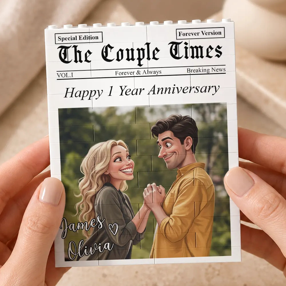 Custom Photo, Anniversary, Art Design, Gift For Couples, Top Market, Romantic, Photo - Caricature - With BG - Custom Photo Caricature I'm Yours No Returns Or Refunds Couple - Personalized Building Brick Blocks