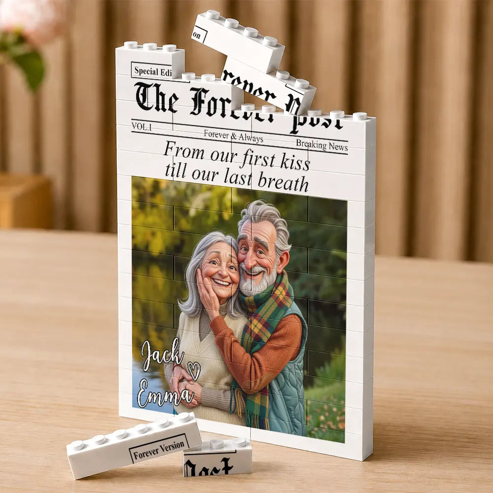 Custom Photo, Anniversary, Art Design, Gift For Couples, Top Market, Romantic, Photo - Caricature - With BG - Custom Photo Caricature I'm Yours No Returns Or Refunds Couple - Personalized Building Brick Blocks