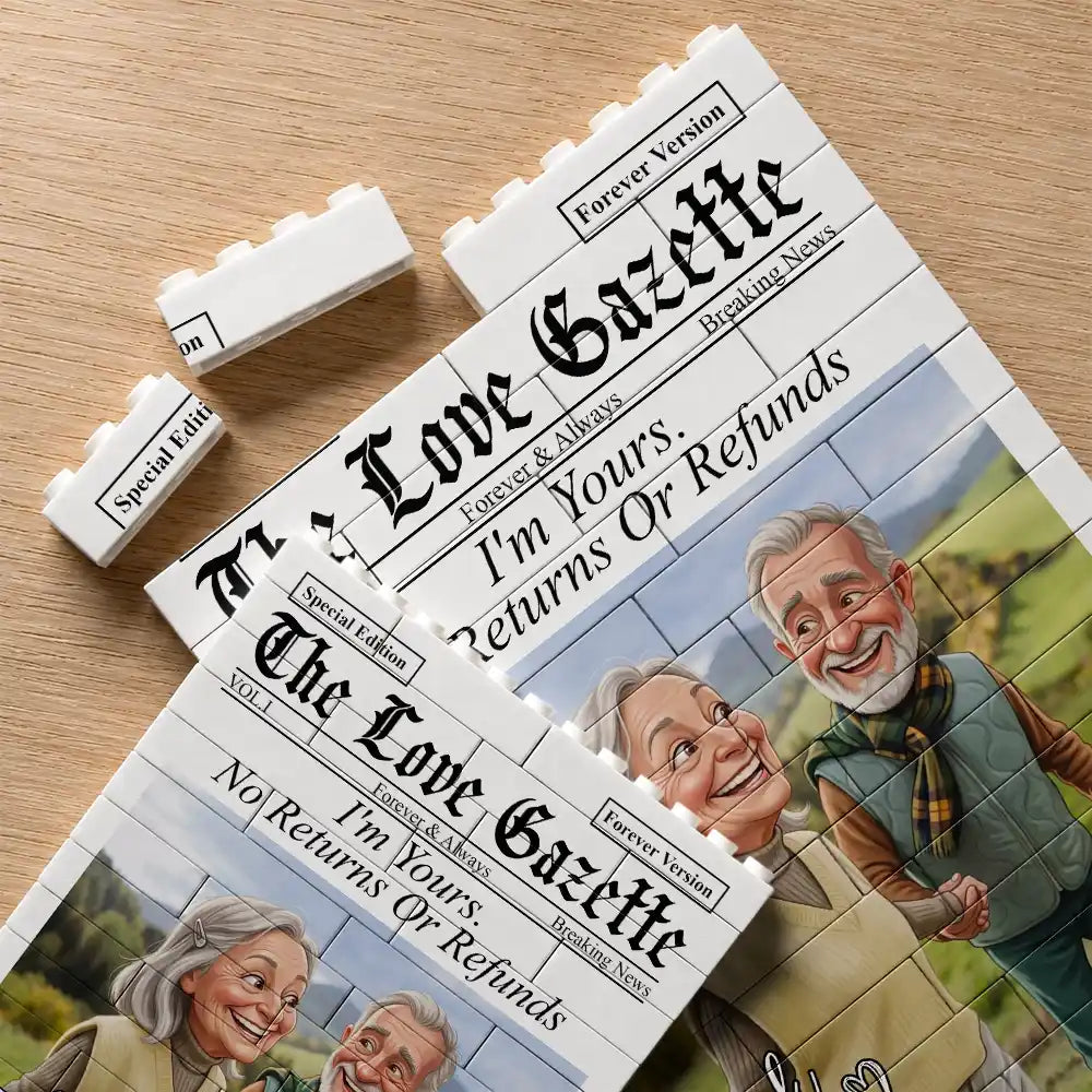 Custom Photo, Anniversary, Art Design, Gift For Couples, Top Market, Romantic, Photo - Caricature - With BG - Custom Photo Caricature I'm Yours No Returns Or Refunds Couple - Personalized Building Brick Blocks