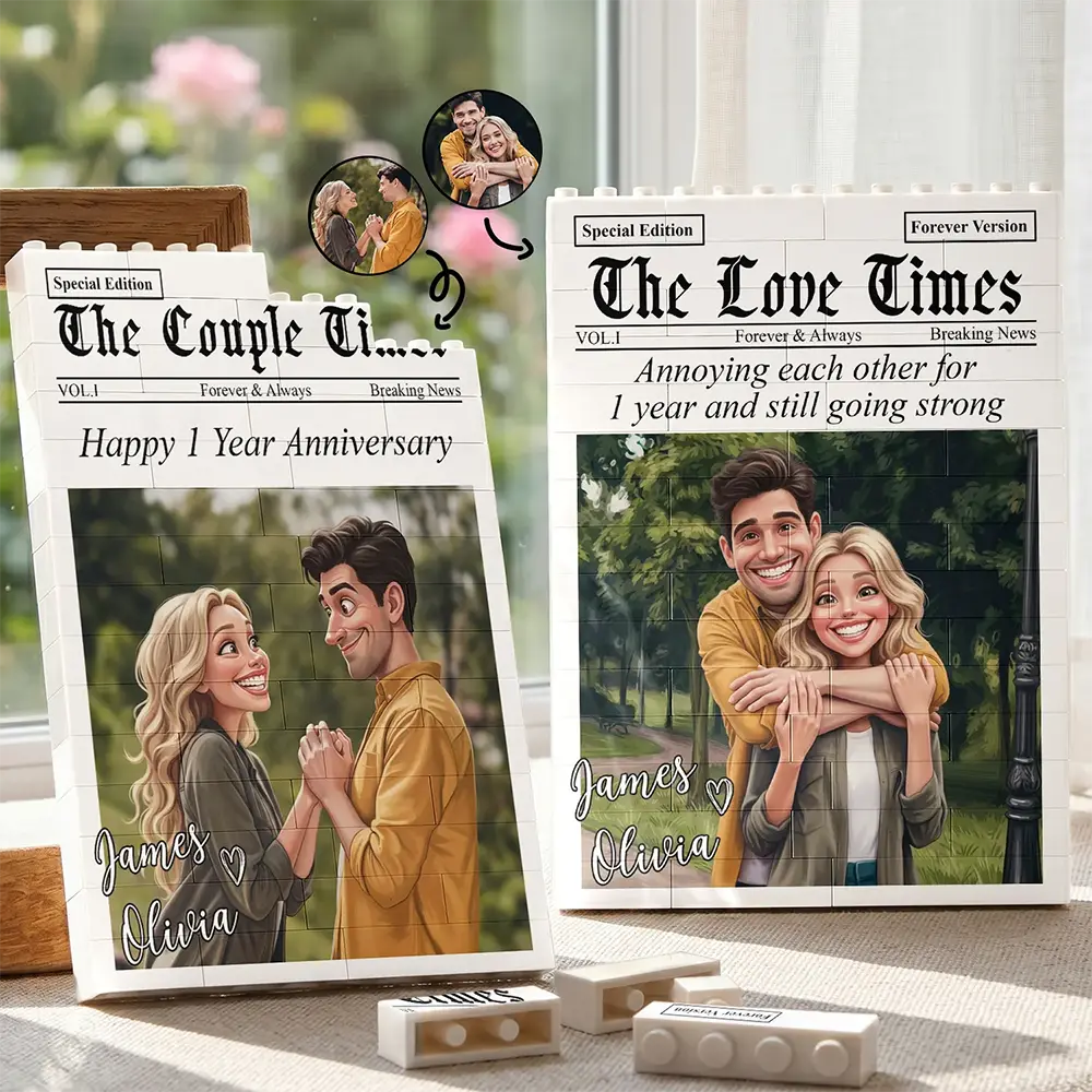 Custom Photo, Anniversary, Art Design, Gift For Couples, Top Market, Romantic, Photo - Caricature - With BG - Custom Photo Caricature I'm Yours No Returns Or Refunds Couple - Personalized Building Brick Blocks