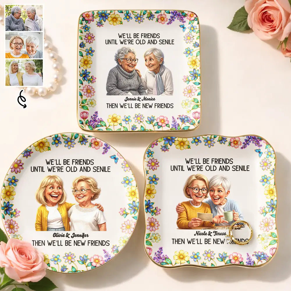 Funny,Gift For Bestie,Old Best friends - Custom Photo Caricature Until We Are Old And Senile - Personalized Ring Dish