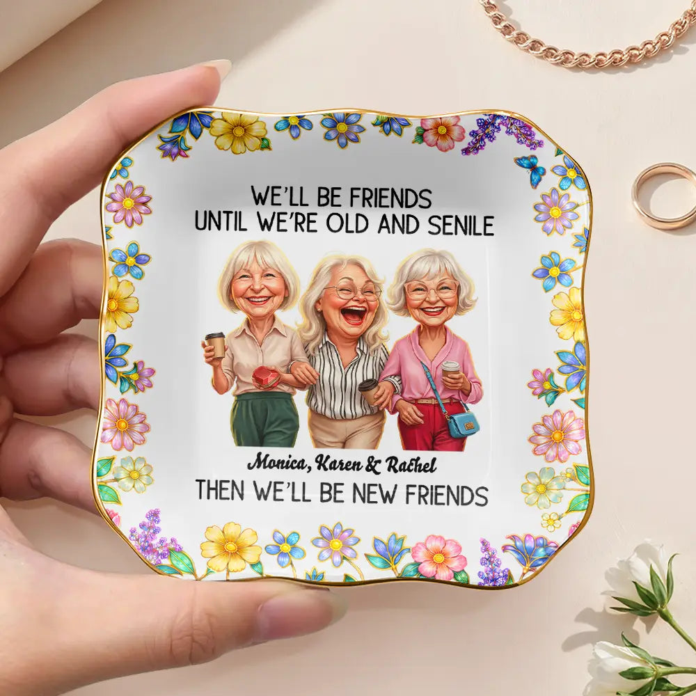 Funny,Gift For Bestie,Old Best friends - Custom Photo Caricature Until We Are Old And Senile - Personalized Ring Dish