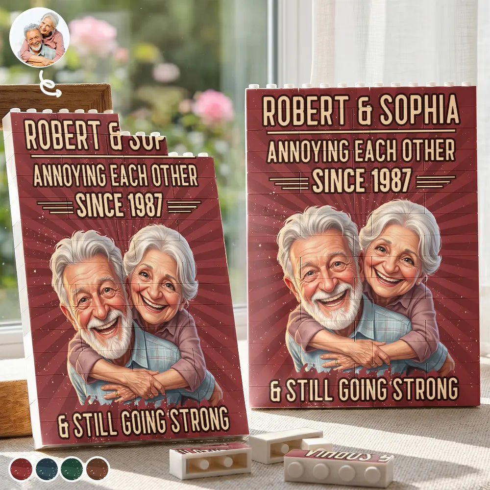 Custom Photo, Art Design, Gift For Couples, Old Couples, Humorous, Photo - Caricature - Remove BG - Custom Photo Caricature Vintage Annoying Each Other - Personalized Building Brick Blocks