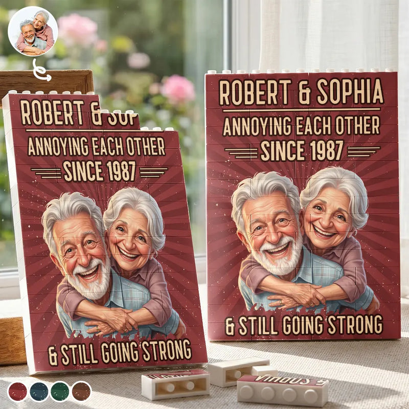 Custom Photo, Art Design, Gift For Couples, Old Couples, Humorous, Photo - Caricature - Remove BG - Custom Photo Caricature Vintage Annoying Each Other - Personalized Building Brick Blocks