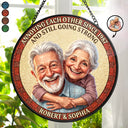 Custom Photo, Art Design, Gift For Couples, Old Couples, Wedding Anniversary, Humorous, Photo - Caricature - Remove BG - Custom Photo Caricature Vintage Annoying Each Other - Personalized Stained Glass Window Hanging Suncatcher