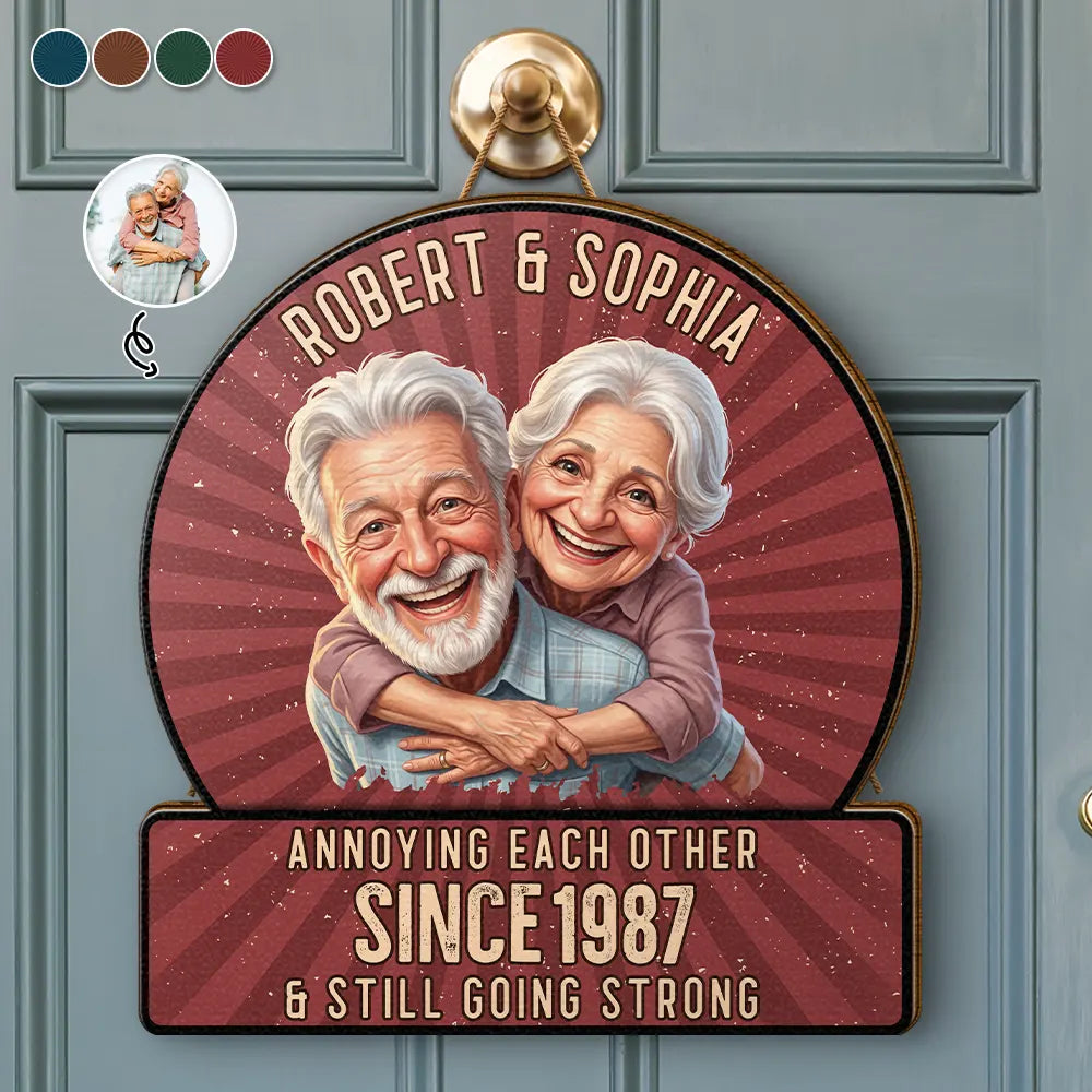 Custom Photo Caricature Vintage Annoying Each Other - Personalized Custom Shaped Wood Sign