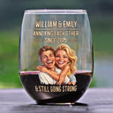 Custom Photo, Art Design, Gift For Couples, Old Couples, Wedding Anniversary, Humorous, Photo - Caricature - Remove BG - Custom Photo Caricature Vintage Annoying Each Other - Personalized Stemless Wine Glass