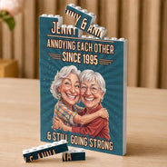 Custom Photo, Art Design, Gift For Couples, Old Couples, Humorous, Photo - Caricature - Remove BG - Custom Photo Caricature Vintage Annoying Each Other - Personalized Building Brick Blocks