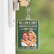 Custom Photo, Art Design, Gift For Couples, Old Couples, Wedding Anniversary, Humorous, Photo - Caricature - Remove BG - Custom Photo Caricature Vintage Annoying Each Other - Personalized Acrylic Keychain