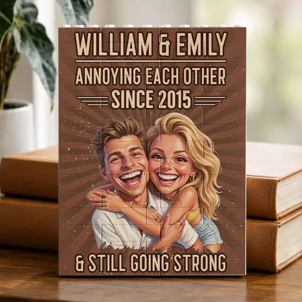 Custom Photo, Art Design, Gift For Couples, Old Couples, Humorous, Photo - Caricature - Remove BG - Custom Photo Caricature Vintage Annoying Each Other - Personalized Building Brick Blocks