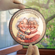 Custom Photo, Art Design, Gift For Couples, Old Couples, Wedding Anniversary, Humorous, Photo - Caricature - Remove BG - Custom Photo Caricature Vintage Annoying Each Other - Personalized Stained Glass Window Hanging Suncatcher
