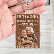 Custom Photo, Art Design, Gift For Couples, Old Couples, Wedding Anniversary, Humorous, Photo - Caricature - Remove BG - Custom Photo Caricature Vintage Annoying Each Other - Personalized Acrylic Keychain