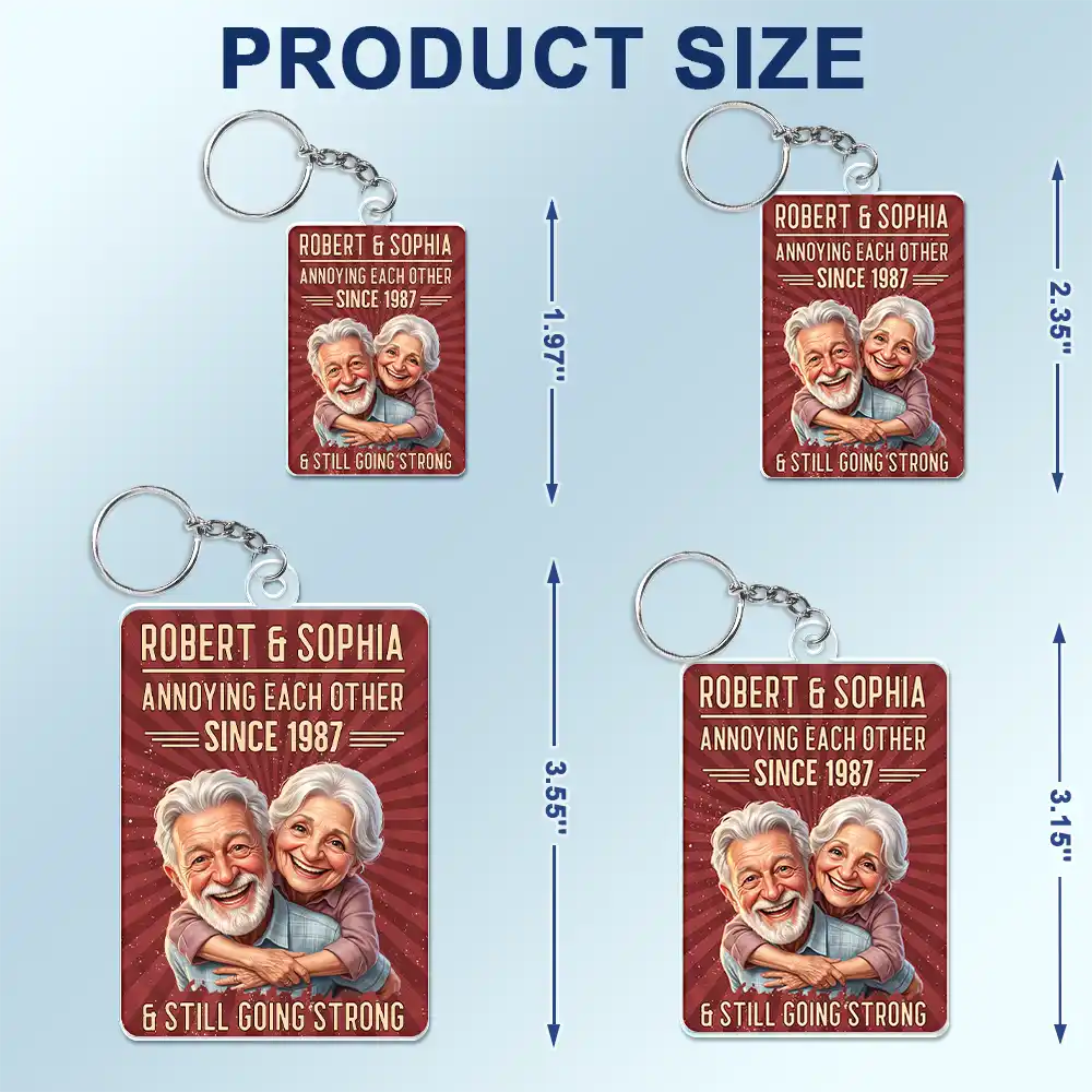 Custom Photo, Art Design, Gift For Couples, Old Couples, Wedding Anniversary, Humorous, Photo - Caricature - Remove BG - Custom Photo Caricature Vintage Annoying Each Other - Personalized Acrylic Keychain
