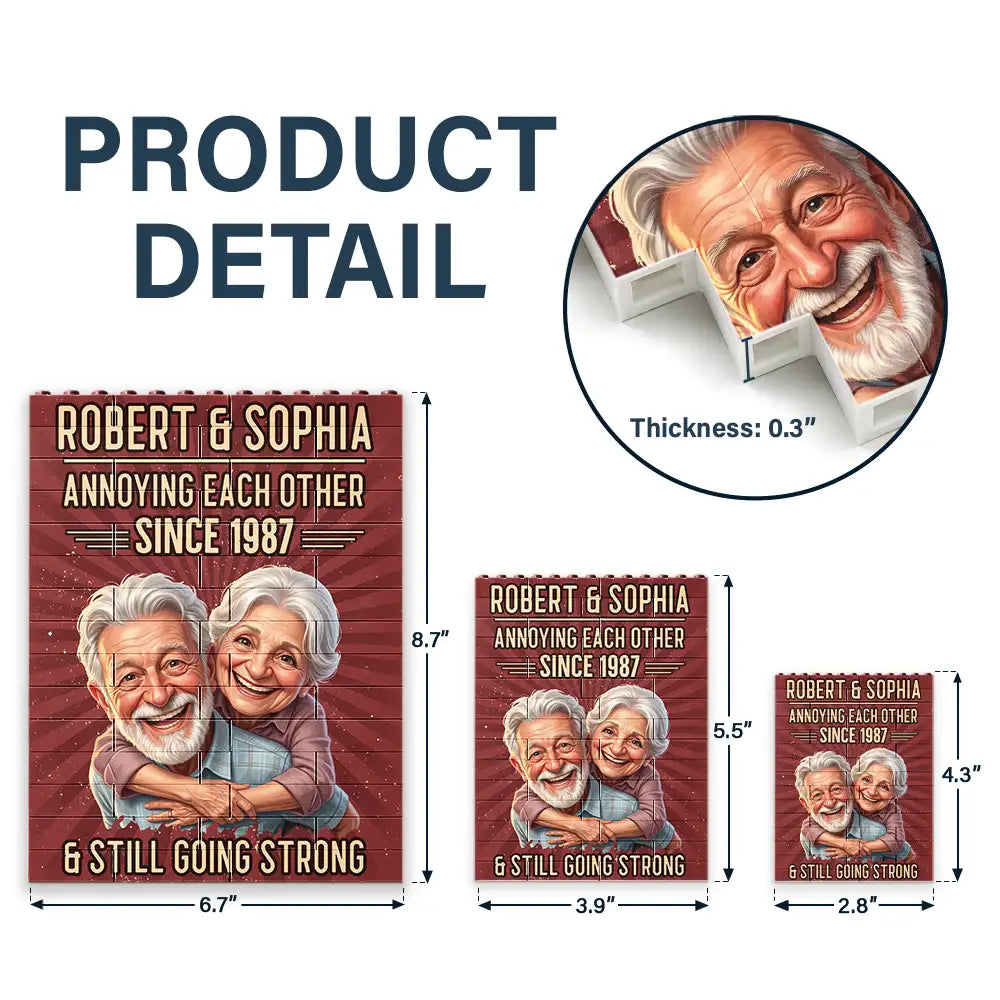 Custom Photo, Art Design, Gift For Couples, Old Couples, Humorous, Photo - Caricature - Remove BG - Custom Photo Caricature Vintage Annoying Each Other - Personalized Building Brick Blocks